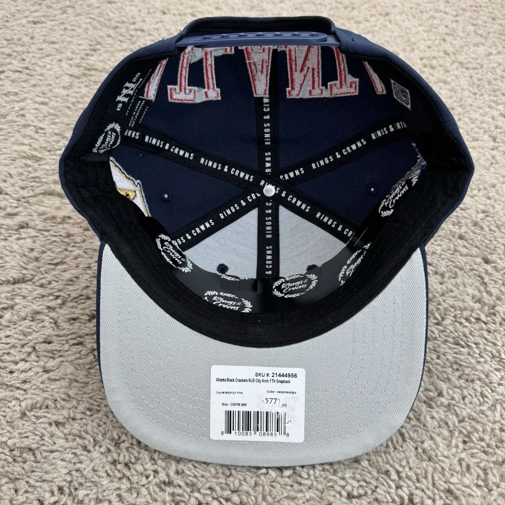 Atlanta Black Crackers Hat City Arch Youth Snapback Rings & Crwns NLB Side Patch